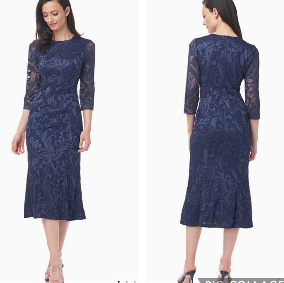 NWT JS Collections Cecily Tea Length Dress Navy - Picture 1 of 10